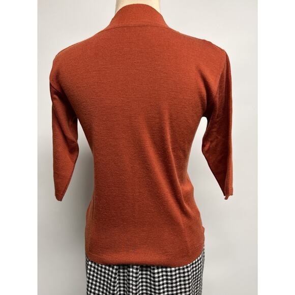 Vintage Mock Neck Sweater Womens Medium Rust Orange Rhinestones Groovy Hippie - Picture 5 of 7